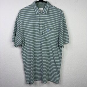 Johnnie-O Hangin Out Polo Shirt‎ Mens L Green Blue Striped Golf Athleisure